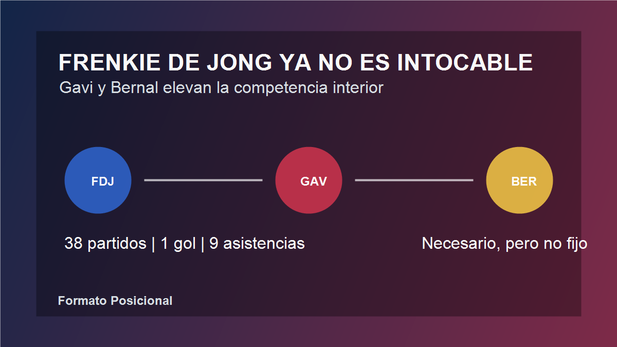 Gráfico editorial sobre Frenkie de Jong y la competencia en el mediocampo del Barcelona