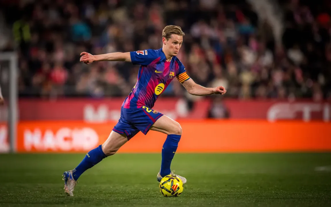 Frenkie de Jong conduce el balón con la camiseta del Barcelona