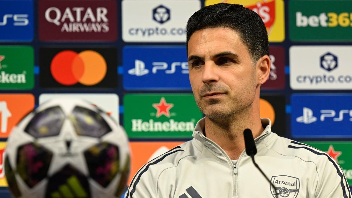 Mikel Arteta durante una rueda de prensa de Champions