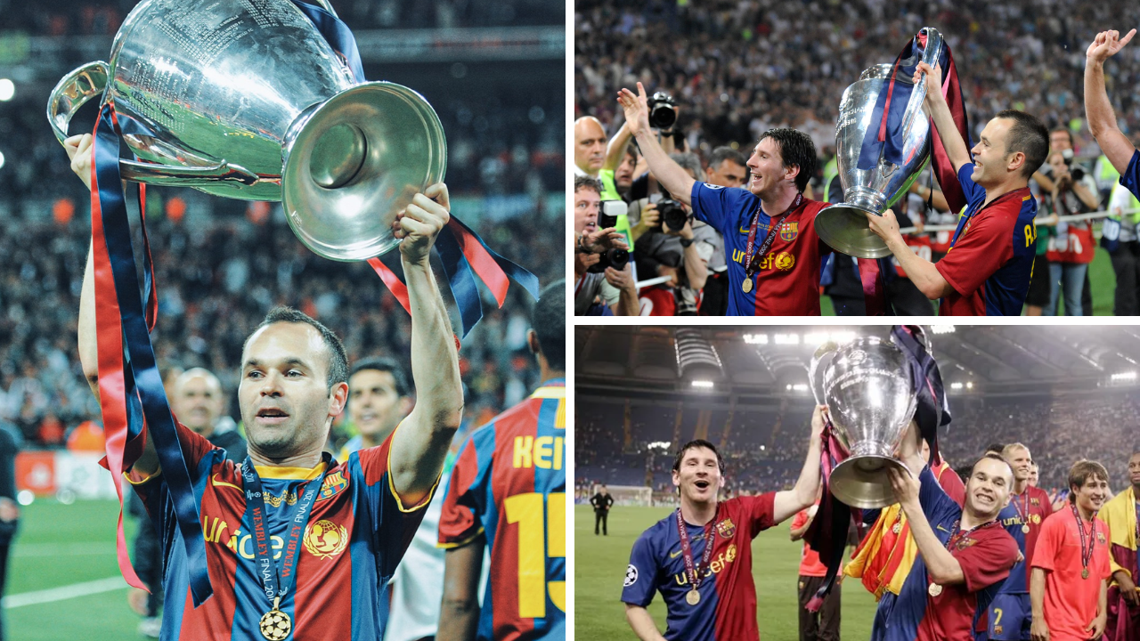 Andrés Iniesta con el trofeo de la Champions League