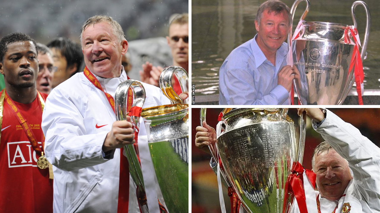 Sir Alex Ferguson con el trofeo de la UEFA Champions League