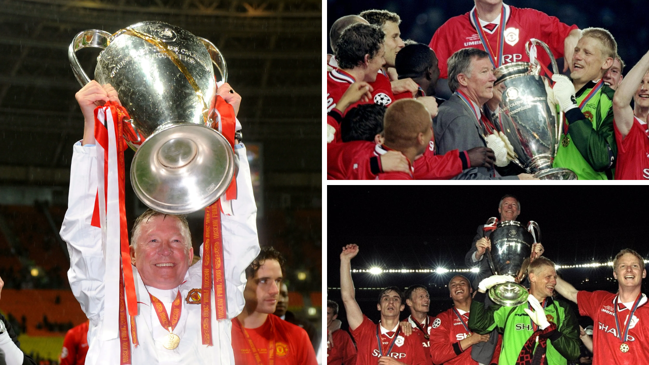 Sir Alex Ferguson celebra una Champions League con Manchester United