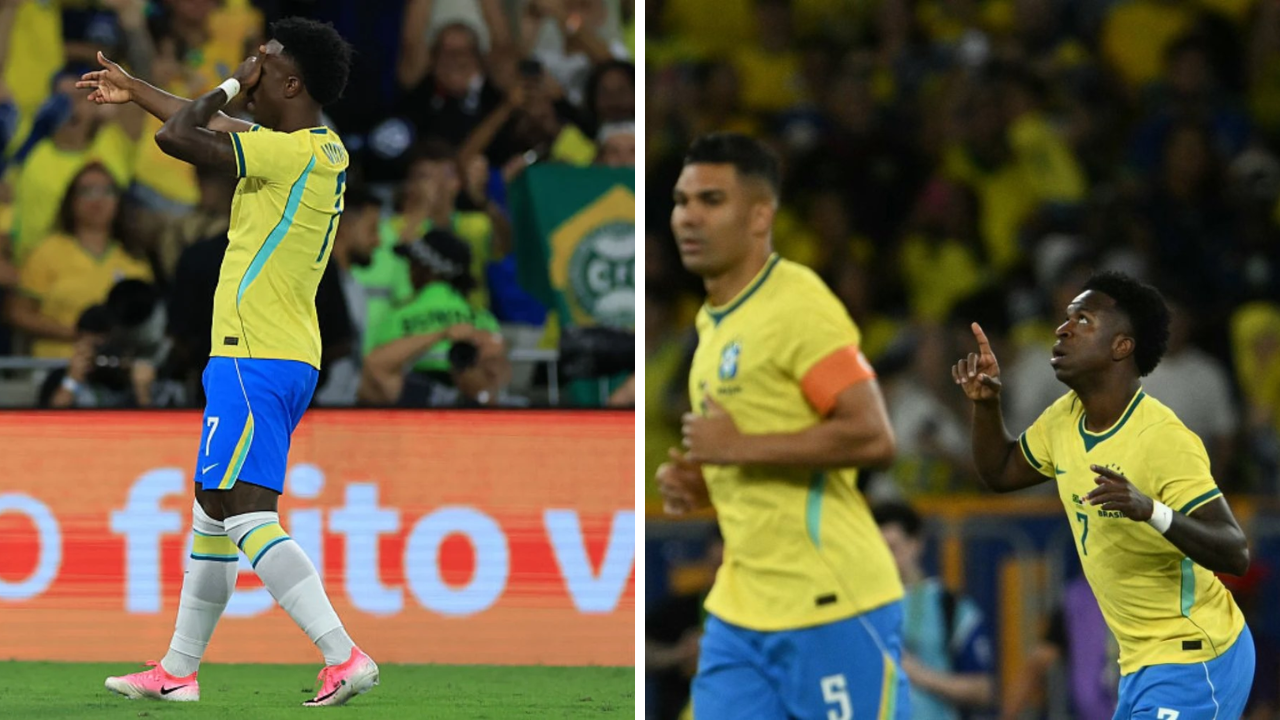 Vinicius celebra un gol de Brasil en el Maracaná