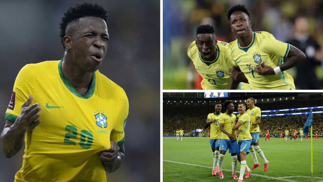 Vinicius celebra con Brasil durante el partido ante Panamá